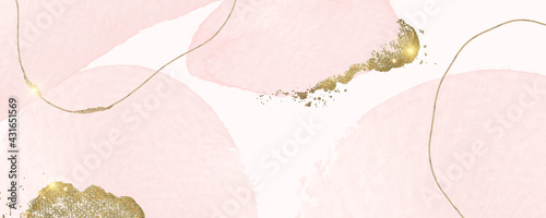 minimal background in pink flowers and tropical summer leaf with golden metallic texture gallery wall art vector design in frame for home decorate