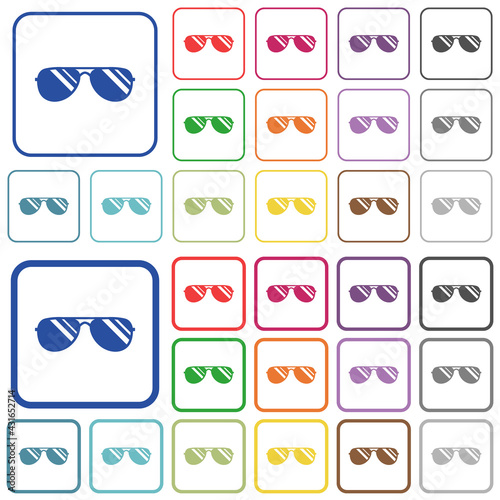 Aviator sunglasses with glosses outlined flat color icons
