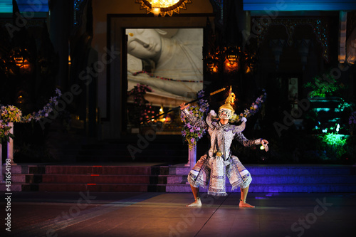 Art culture Thailand Dancing in masked khon Benjakai in literature ramayana,thailand culture,Khon,thailand traditional culture,Thailand. photo