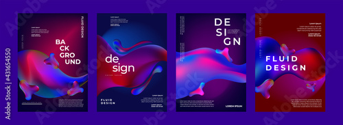 Liquid and fluid colorful cover set. Futuristic design posters. Creative fluid colorful backgrounds