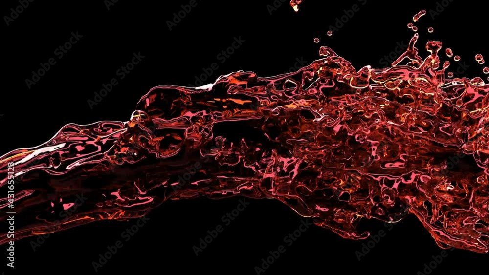 Red liquid stream jet in 3d style on black background Liquid splash Water texture super slow motion 1000fps 4k