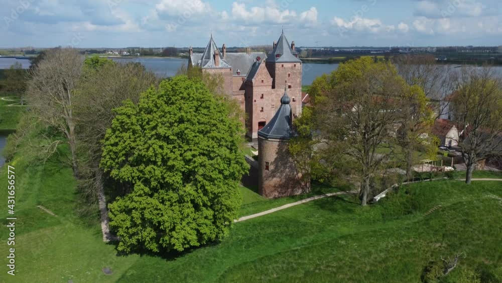 Castle Loevestein near river Maas in the Netherlands, Aerial shot Castle Loevestein near river Maas in the Netherlands, Aerial shot