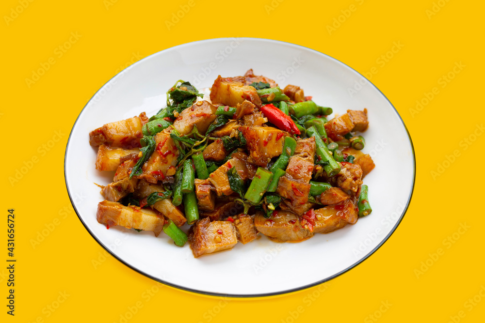 Stir fried crispy pork with holy basil Stir fried crispy pork with holy basil