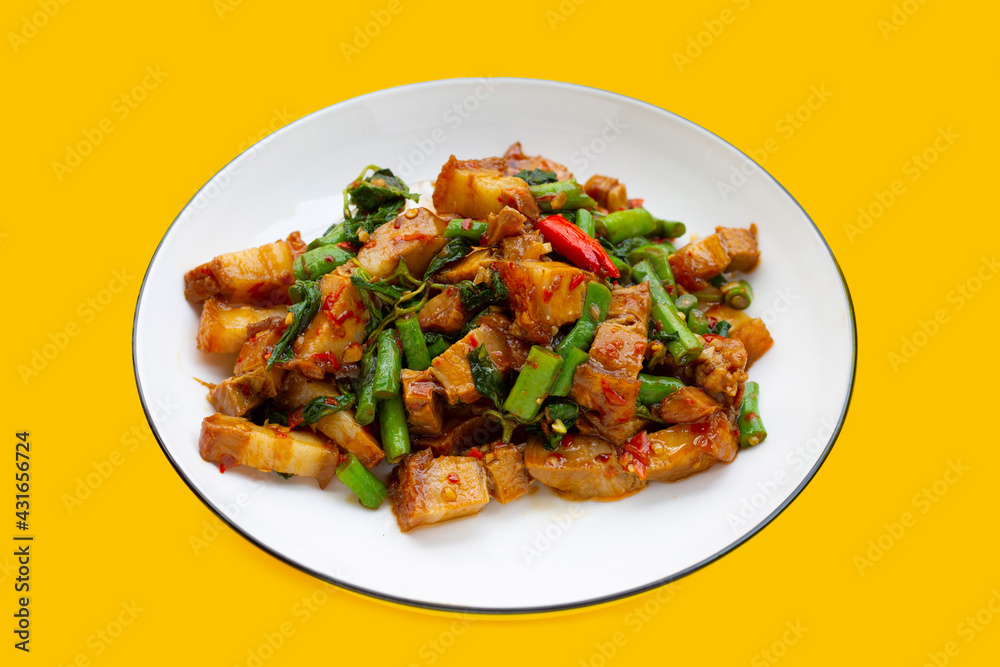 Stir fried crispy pork with holy basil