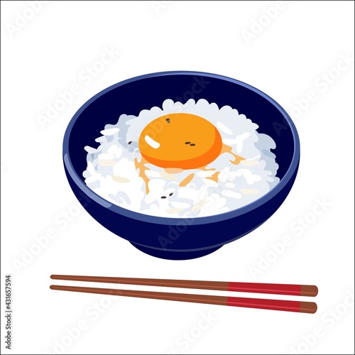 Gohan. Bowl of food. Traditional Japanese healthy rice meal. Vector