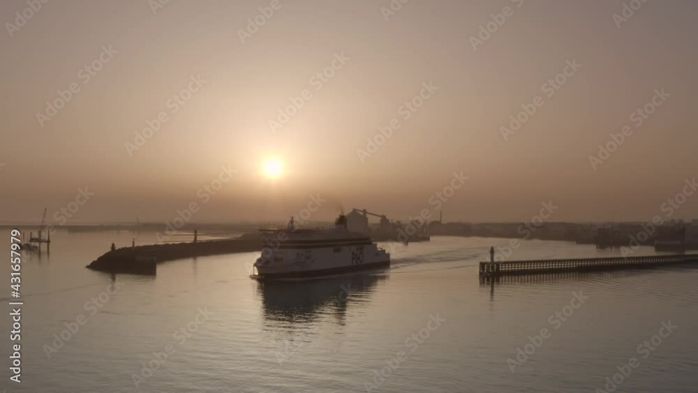 Ferryboat in the Port of Calais at sunrise, sailing between Dover and Calais each day, Ferryboat in the Port of Calais at sunrise, sailing between Dover and Calais each day,