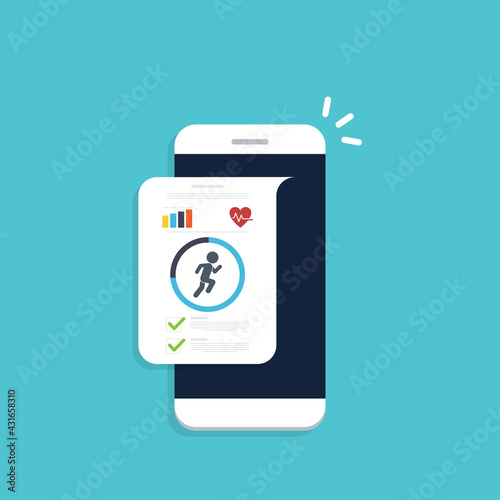 Fitness tracker, fitness tracking app on mobile phone screen.