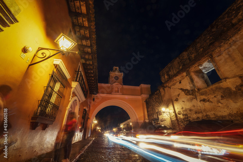 Antigua Guatemala Arch Scene during Sunset photo