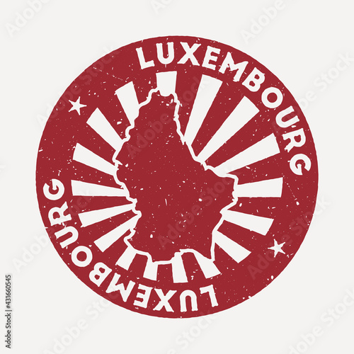Luxembourg stamp. Travel red rubber stamp with the map of the country, vector illustration. Can be used as insignia, logotype, label, sticker or badge of Luxembourg.