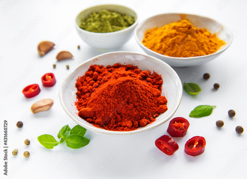 Various spices isolated on white background, top view Various spices isolated on white background, top view