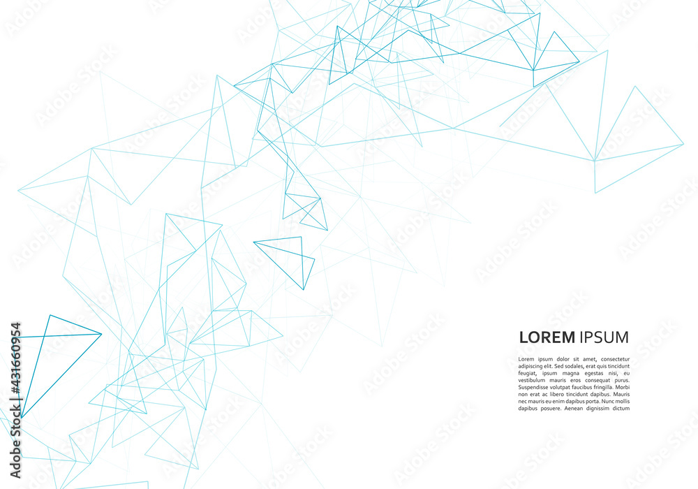 Modern network connection. Abstract tech design. Wireless communication. Blue geometric background. Modern shape concept. Social network