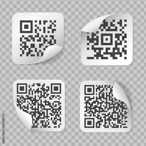 Realistic labels with QR code isolated on transparent background