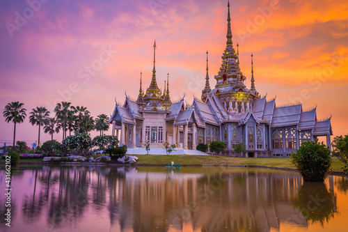 Wat Non Kum is a beautiful and famous temple located in Sikhio District, Nakhon Ratchasima Province at sunset time