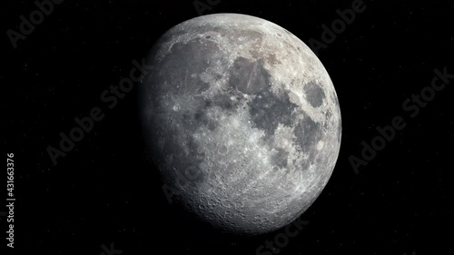 Rotating moon isolated on black background with alpha channel. 3d 4K