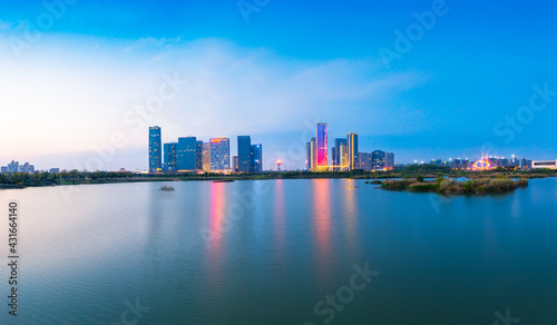 Night view of CBD in Yiwu City, Zhejiang Province, China