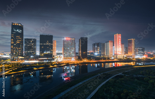 Night view of CBD in Yiwu City, Zhejiang Province, China