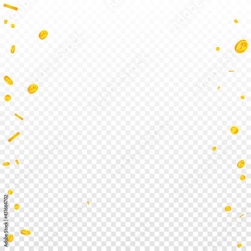 Chinese yuan coins falling. Admirable scattered CNY coins. China money. Lively jackpot, wealth or success concept. Vector illustration.
