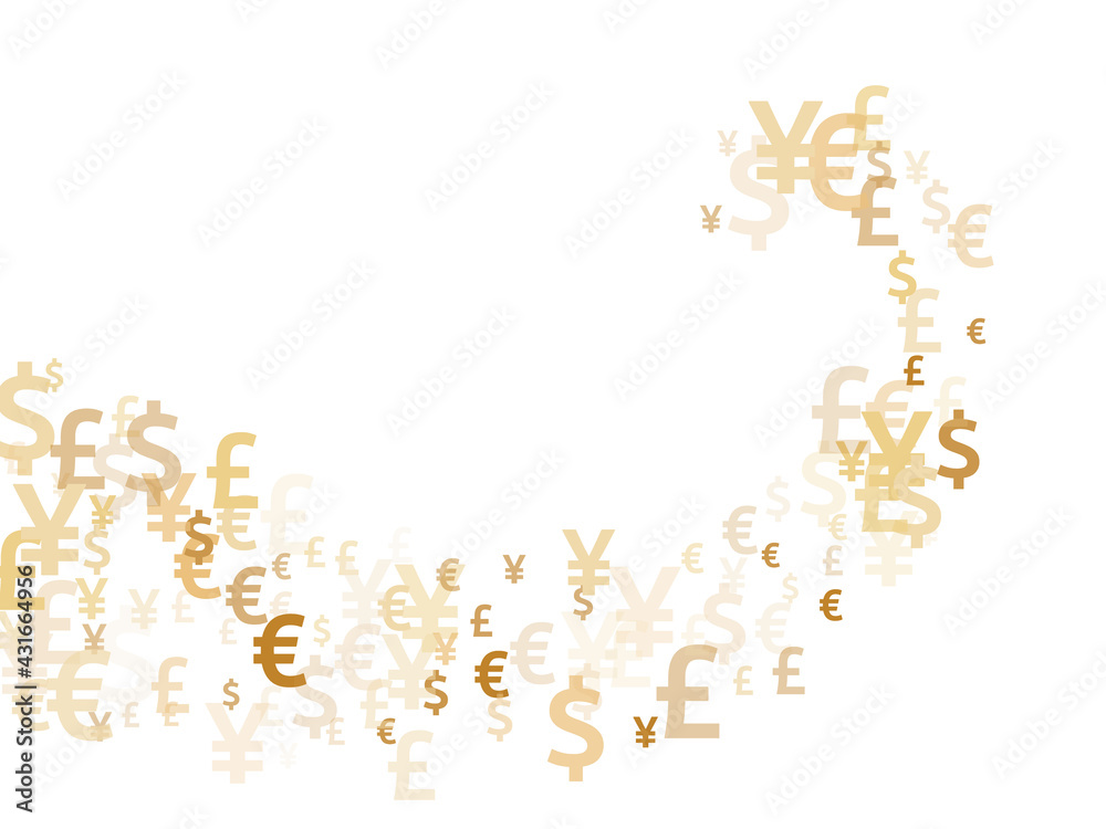 Euro dollar pound yen gold icons flying money vector illustration. Business pattern. Currency