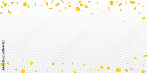 Russian ruble coins falling. Immaculate scattered RUB coins. Russia money. Remarkable jackpot, wealth or success concept. Vector illustration.