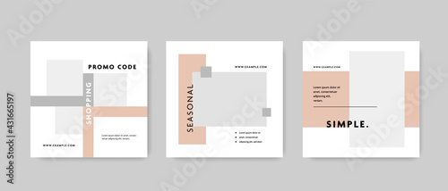 Minimal social media layouts with pastel peach colour, instagram and facebook square templates for business, minimalistic editable posts