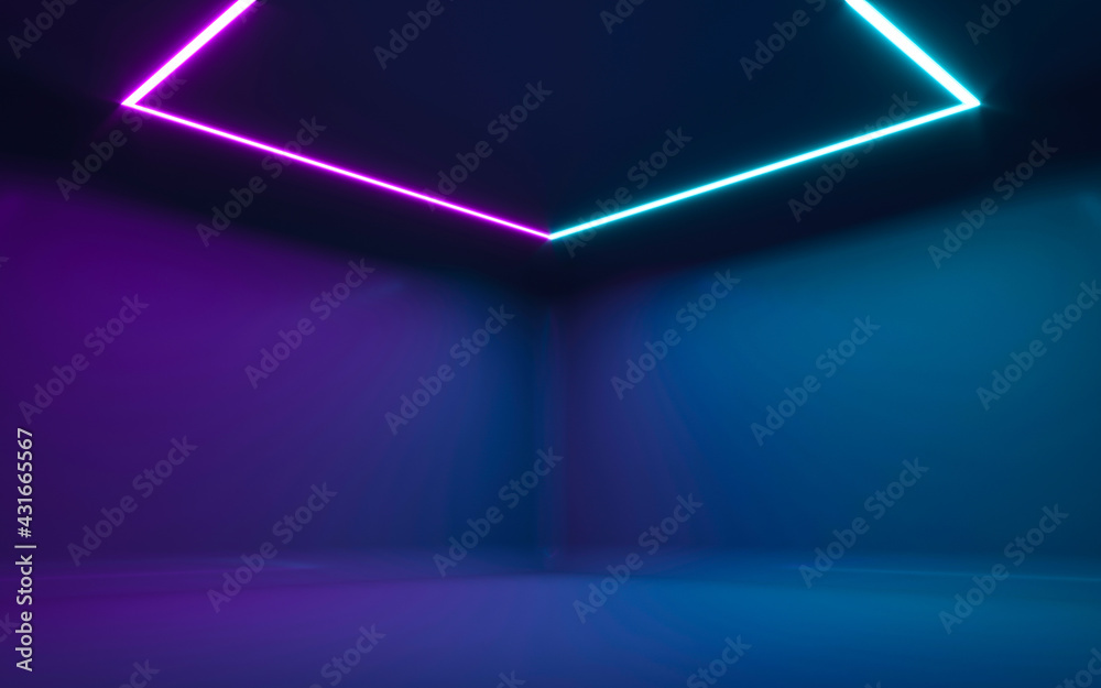 Abstract Neon Light In Empty Room. 3d rendering Abstract Neon Light In Empty Room. 3d rendering