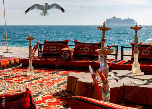 Carta da parati Sir Bani Yas island beach, Abu Dhabi, UAE, Hookah bar on sea beach