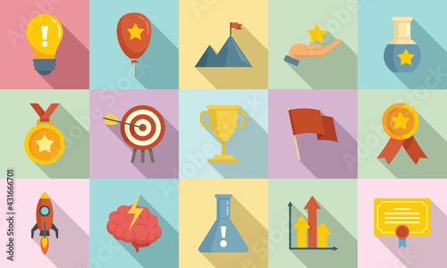 Breakthrough icons set, flat style