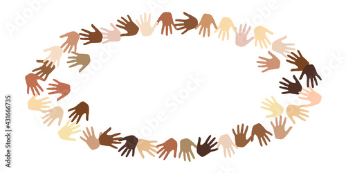People hands of different skin color vector illustration. Crowd concept.