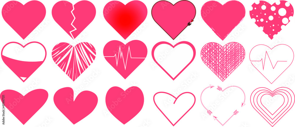Red heart icons set vector
