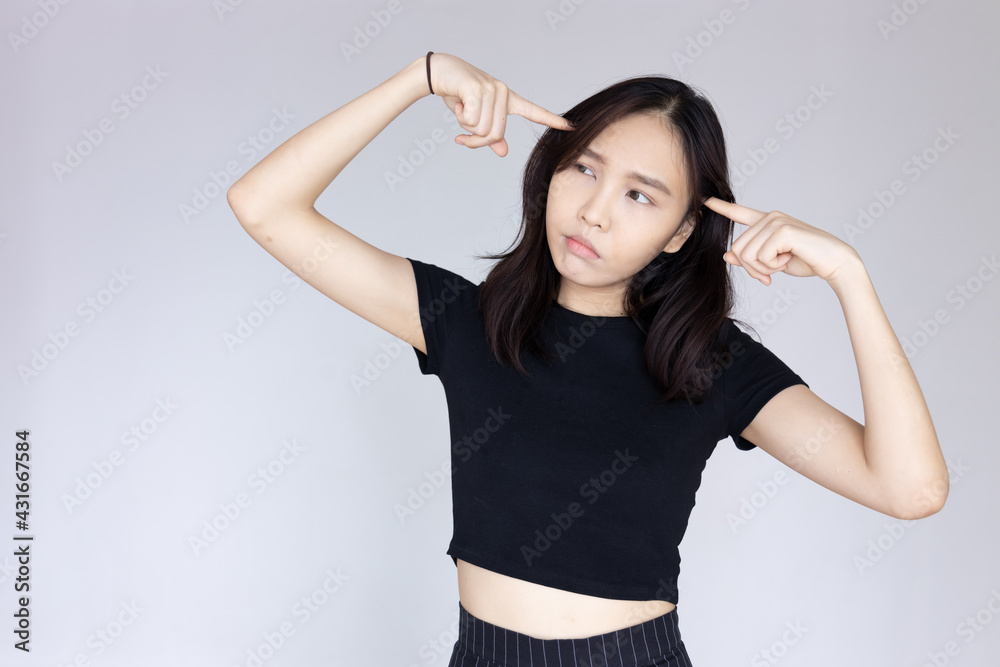 serious woman thinking, planning, finding a good idea serious woman thinking, planning, finding a good idea