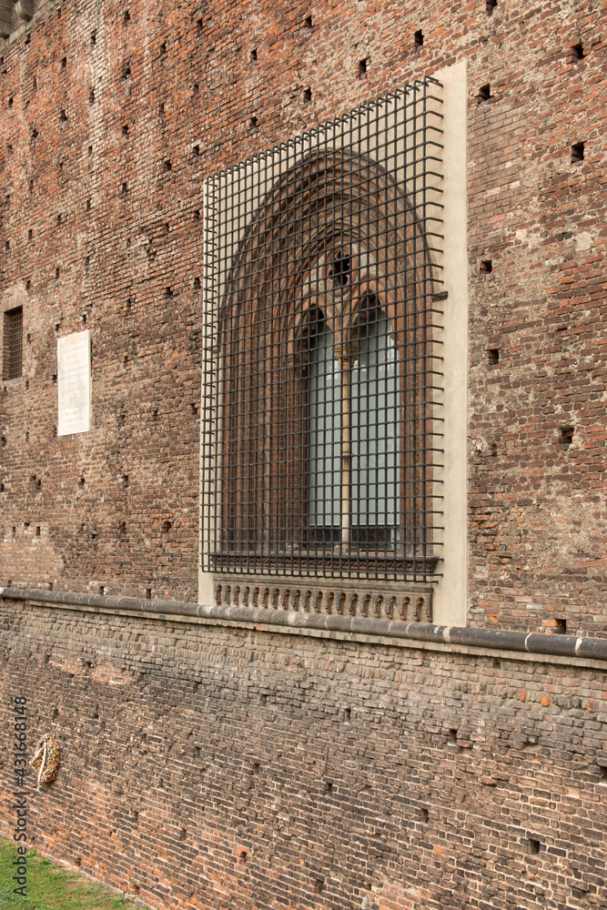 Milan (Italy). Architectural detail on the exterior of the Sforzesco Castle in the city of Milan