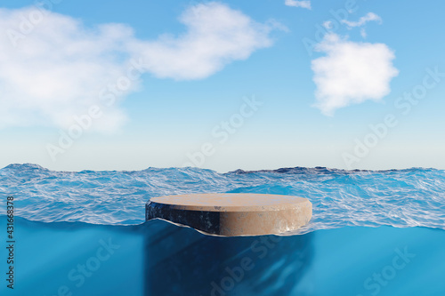 Wall Mural podium for product display on the sea surface and underwater view
