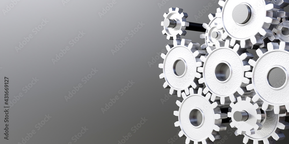 header with gears and cogs at work. industrial machinery
