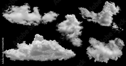 White clouds isolated on black background, clounds set on black