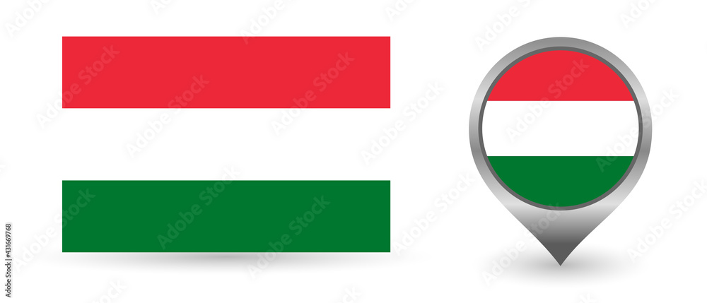 Vector flag Hungary. Location point with flag hungarian inside. Vector flag Hungary. Location point with flag hungarian inside.