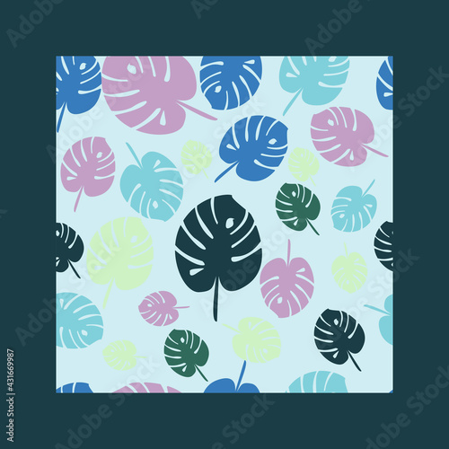 Card in green background with tropical leaves