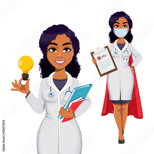 African American female doctor wearing white coat