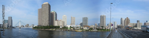 Panoramic view of Tokyo Bay  Japan. Scenery of skyscrapers in Tokyo.