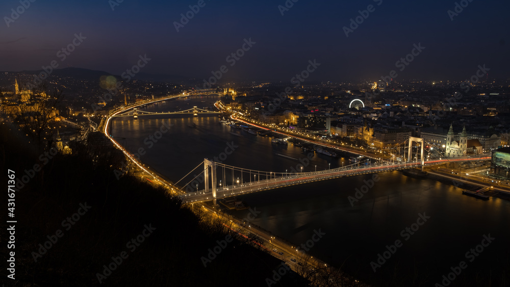 Budapest town from Gellert hill in the night
