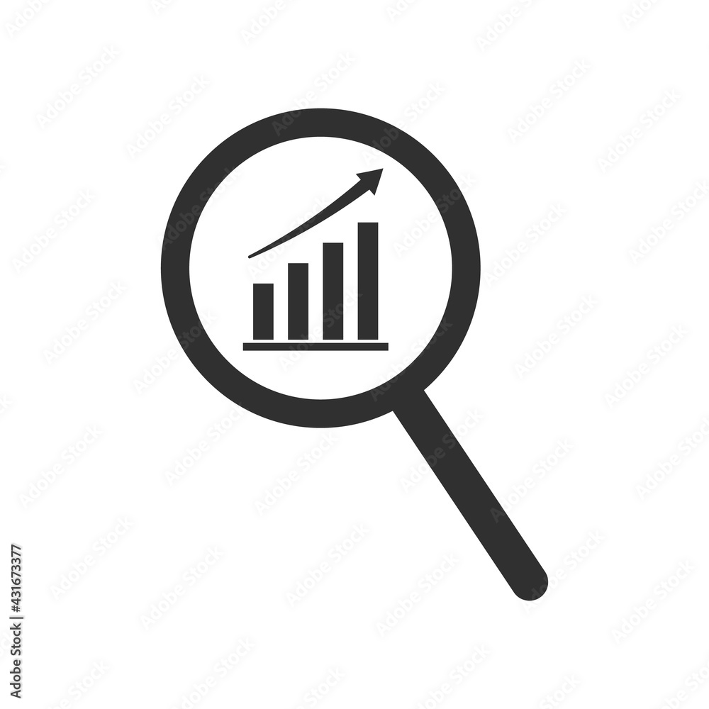 Magnifying glass/vector illustration of search concept with graph.Vector illustration isolated on white background. Magnifying glass/vector illustration of search concept with graph.Vector illustration isolated on white background.