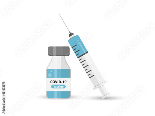 Vaccine vial with syringe flat icon.Vector illustration isolated on white background.
