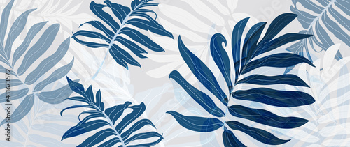 Abstract art tropical leaves background vector. Wallpaper design with watercolor art texture from palm leaves, Jungle leaves, monstera leaf, exotic botanical floral pattern. Design for banner, cover, 