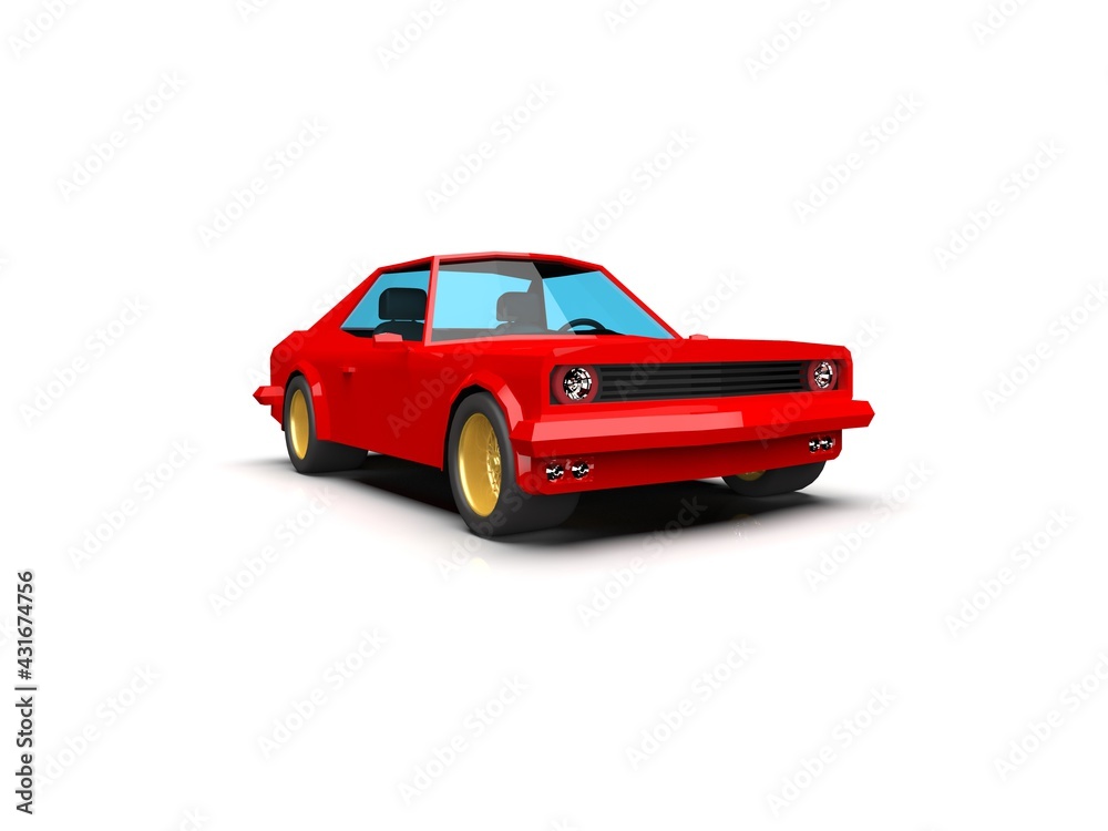 Simple Polygonal Red Race Sport Coupe Car Icon on White Background