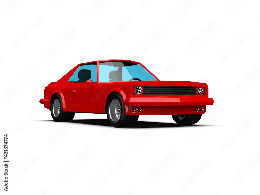 Simple Polygonal Red Race Sport Coupe Car Icon on White Background