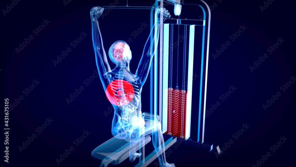 Abstract 3D art of a man on the Lat pulldown machine