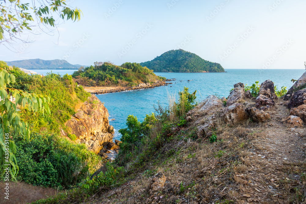 Noen Nang Phaya Viewpoint the one most beautiful spots in Na Yai Am, Chanthaburi, Thailand. We can see Khung Kraben Bay and Laem Sadet Cape with turquoise sea.