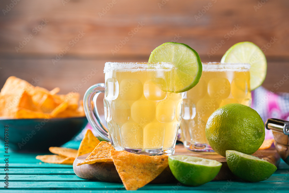 Fototapeta premium Mexican alcohol cocktail chelada with light beer and lime juice