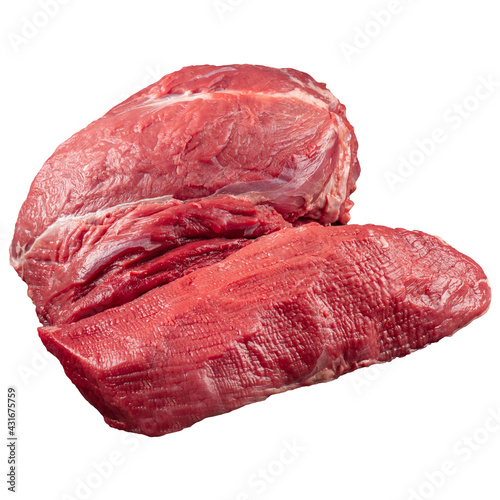 Isolated raw uncooked beef fillet rump meat on white