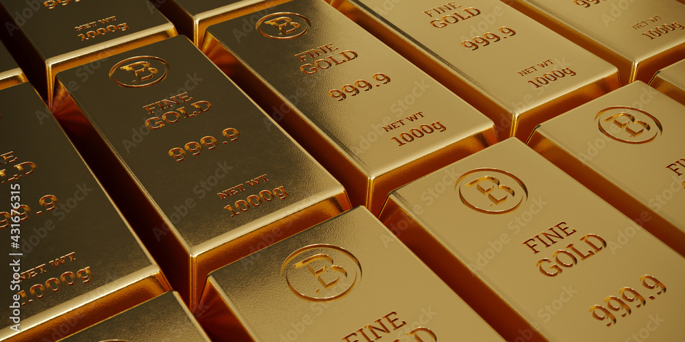 Gold bars. Stock exchange and banking concept. 3D rendered illustration
