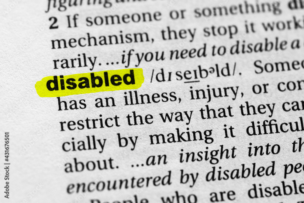 Highlighted word disabled concept and meaning - obrazy, fototapety, plakaty 